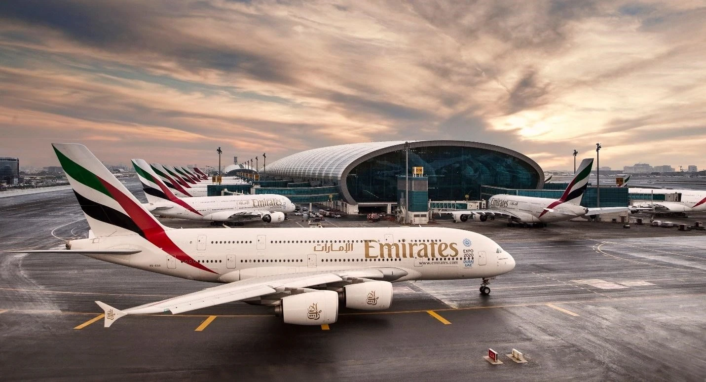 Emirates airline plane flying in the sky