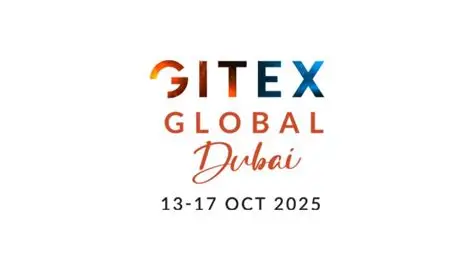 GITEX red and blue shaded logo for 2025 exhibition framed in a white background