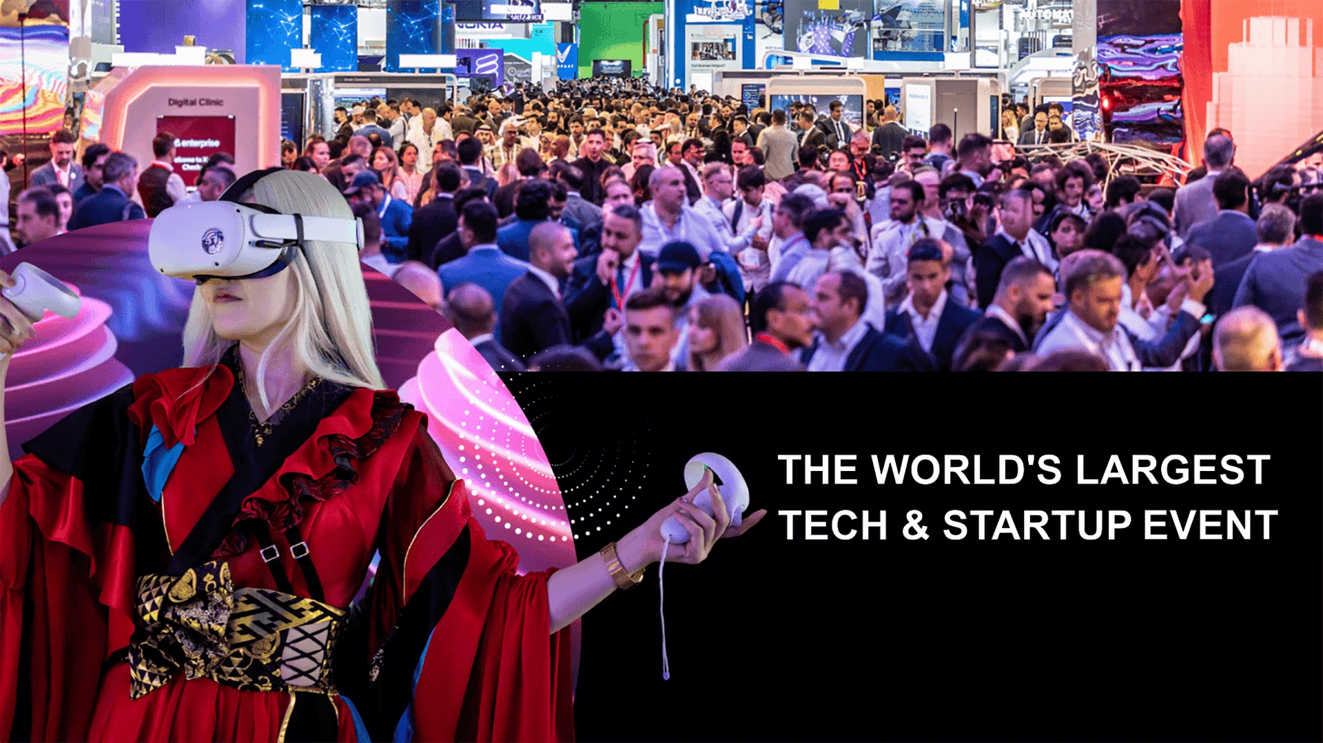 GITEX colorful banner for event promotion featuring digital technology and graphics innovation.