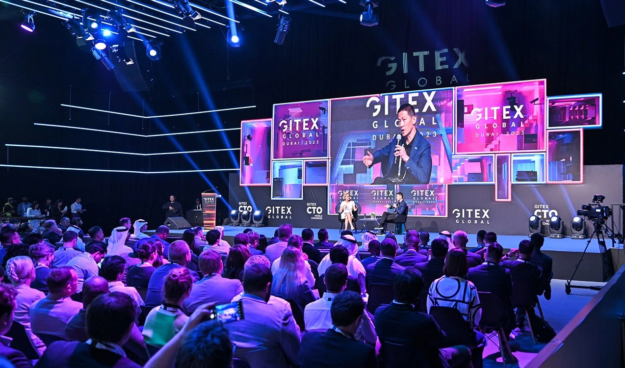 health care technologist at GITEX showcasing future medical using AI for tech health innovations.