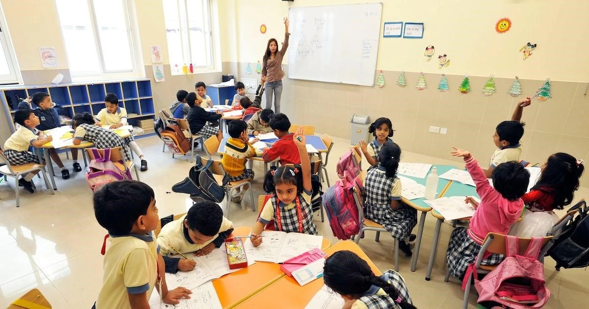 Students in a Dubai classroom engaged in learning activities