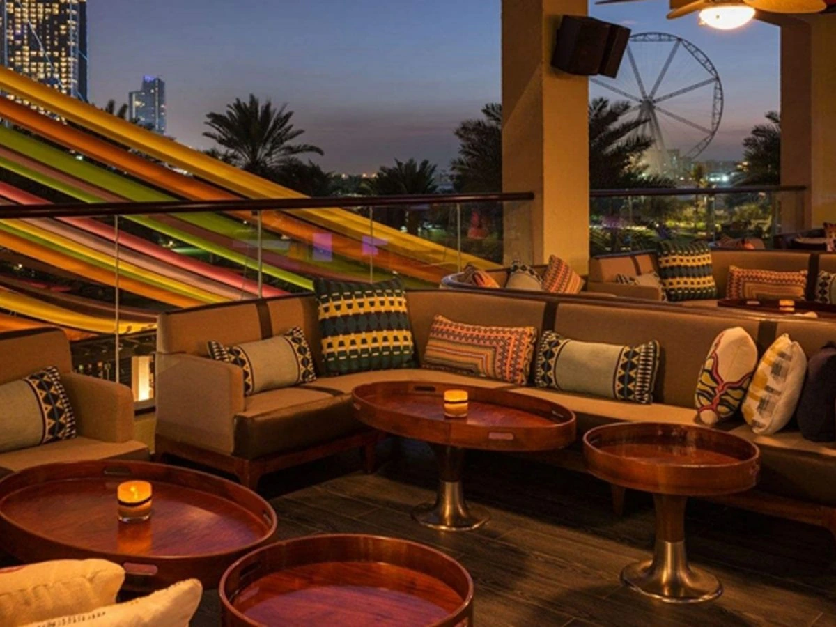 Maya Mexican Kitchen outdoor setting with view of Ain Dubai